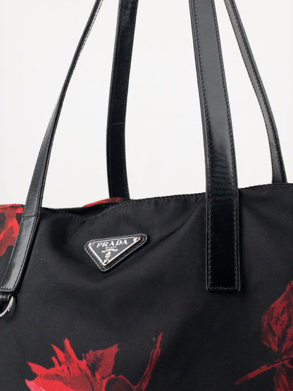 Prada 2000s Floral Print Shopper Tote Handbag
