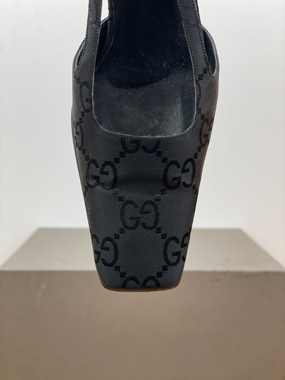 Gucci by Tom Ford SS98 Square Toe Monogram Slingback Pump Heels