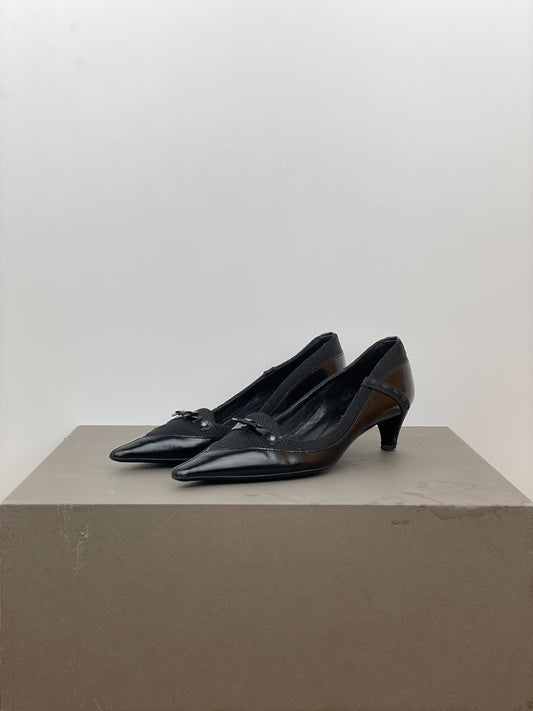 Prada SS00 Pointed-Toe Hybrid Mesh Pump Kitten Heels