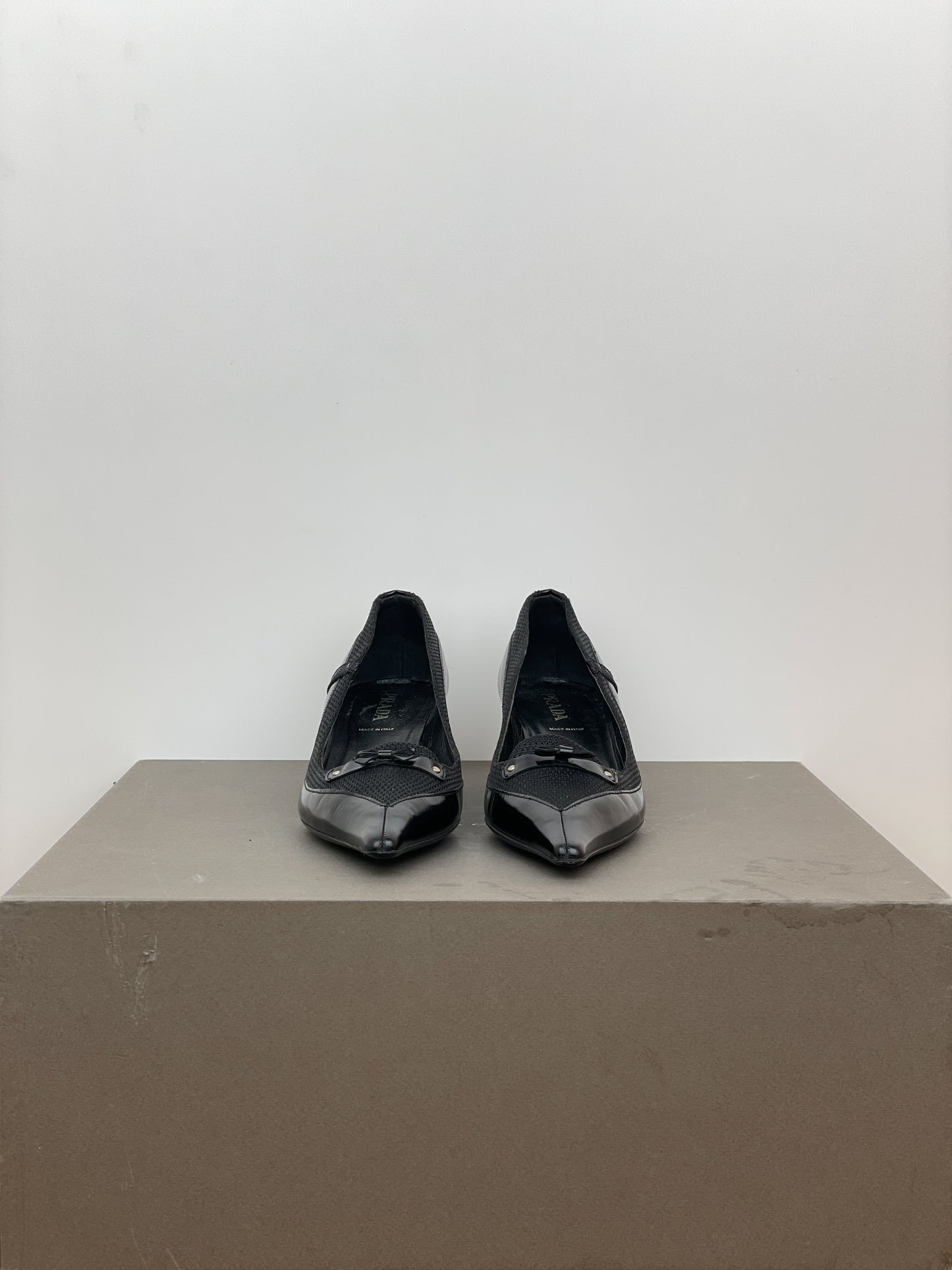 Prada SS00 Pointed-Toe Hybrid Mesh Pump Kitten Heels