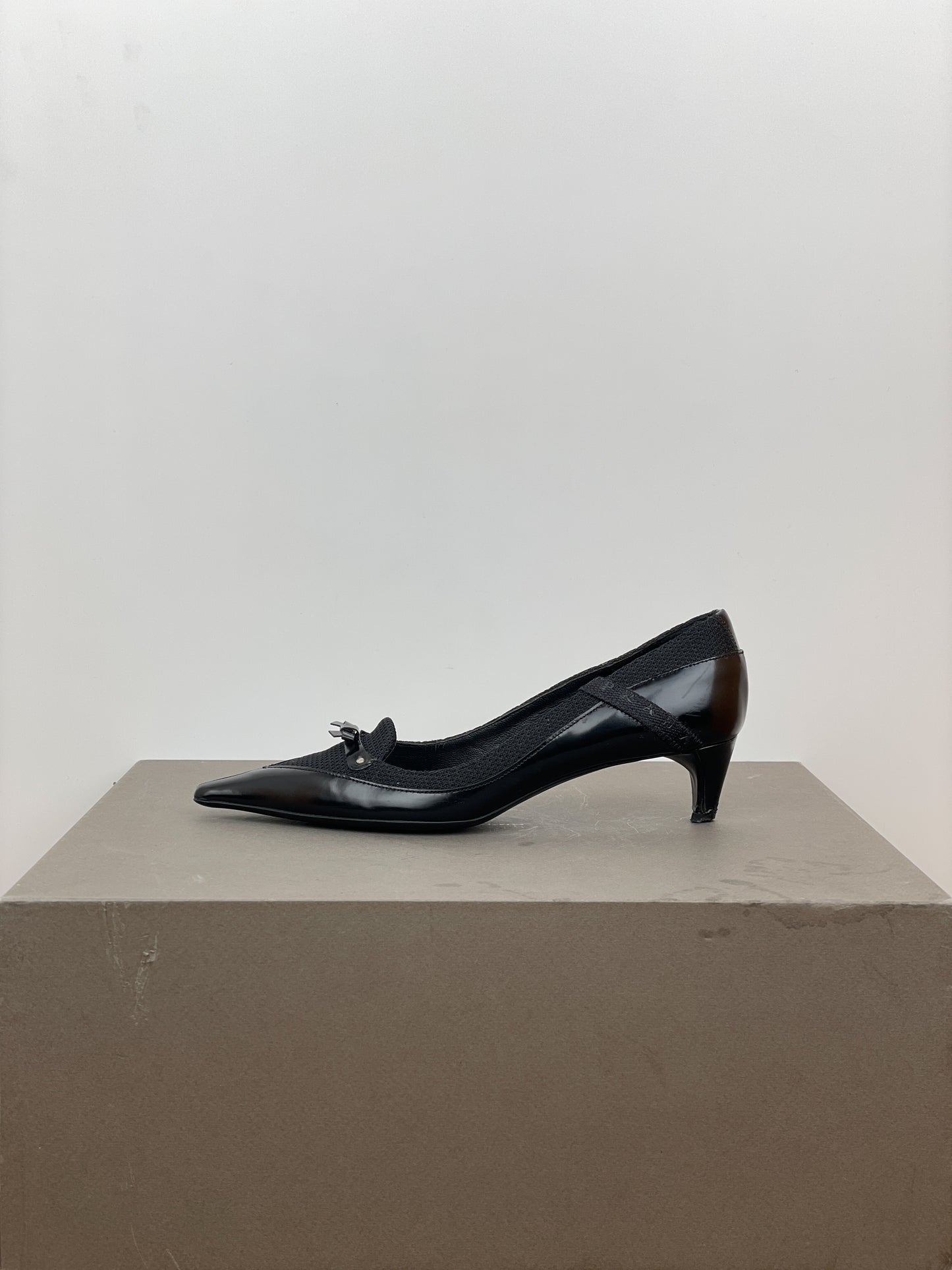 Prada SS00 Pointed-Toe Hybrid Mesh Pump Kitten Heels