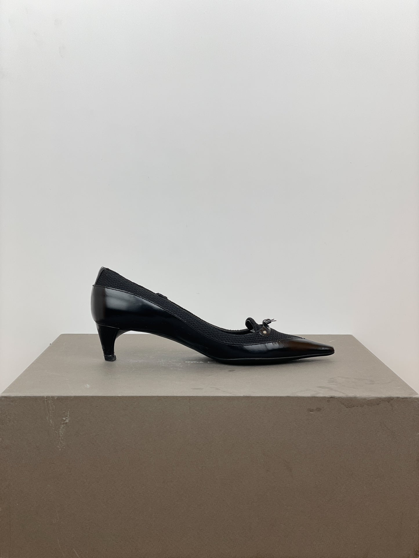 Prada SS00 Pointed-Toe Hybrid Mesh Pump Kitten Heels
