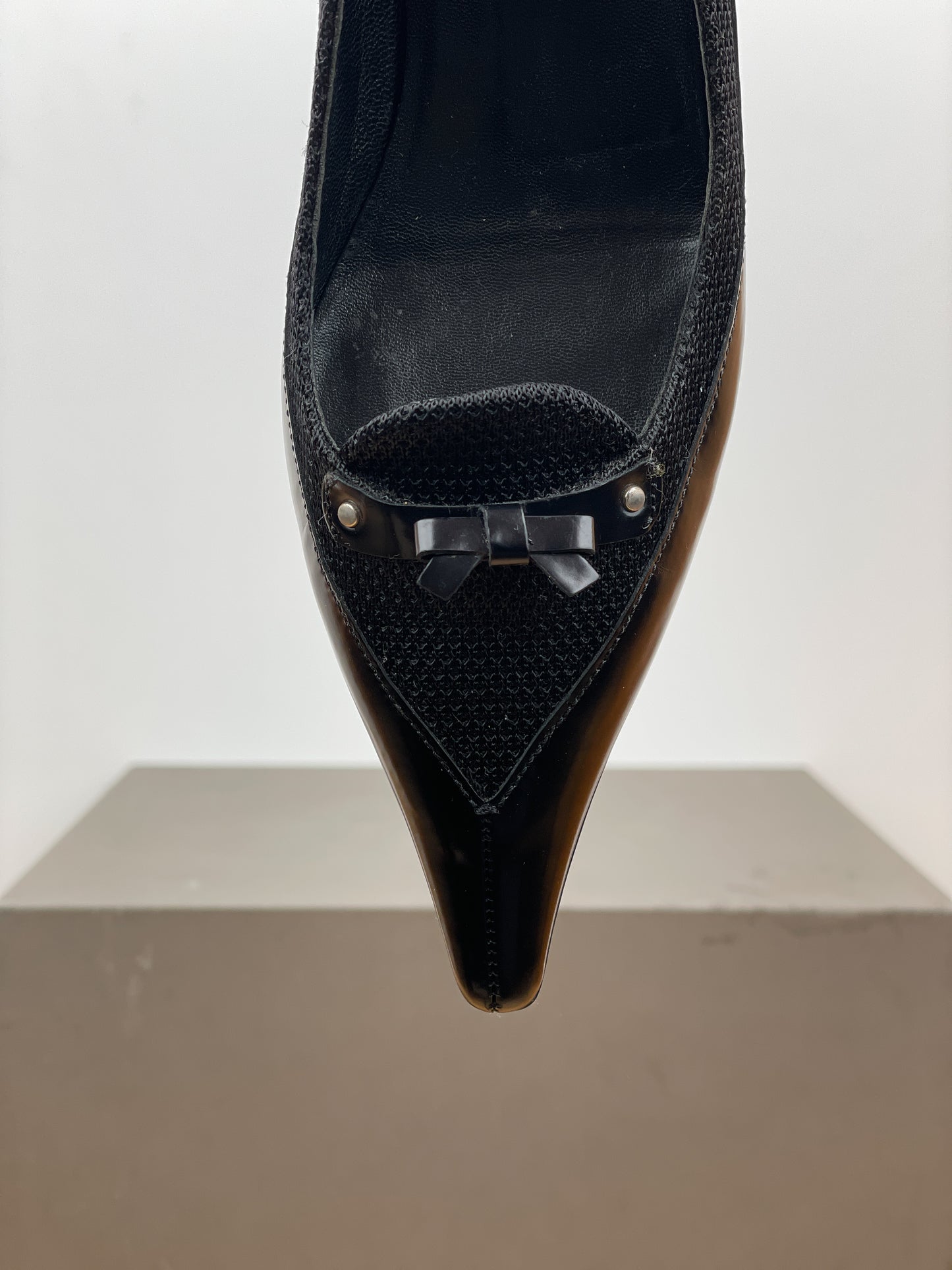 Prada SS00 Pointed-Toe Hybrid Mesh Pump Kitten Heels