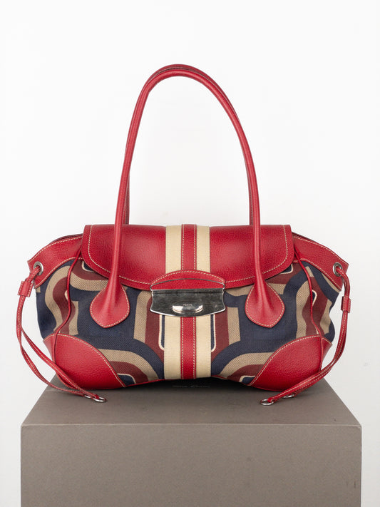 Prada 2000s Canvas ‘Stampata’ Geometric Shoulder Bag