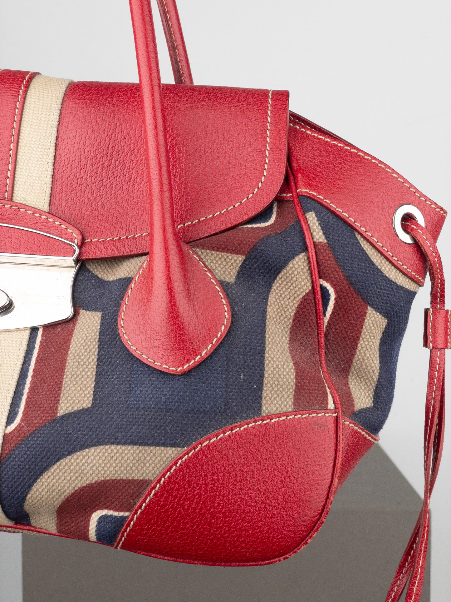 Prada 2000s Canvas ‘Stampata’ Geometric Shoulder Bag