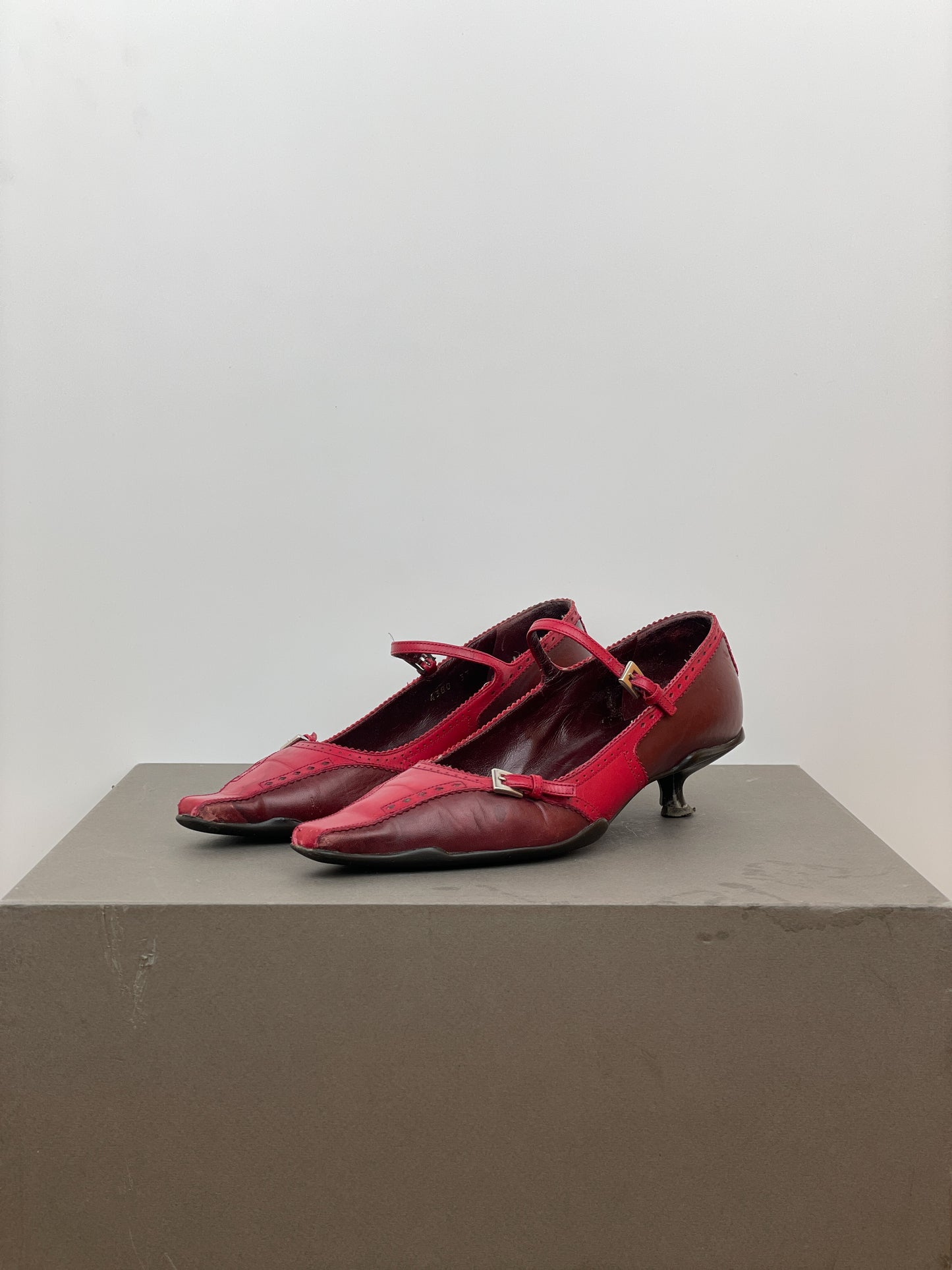 Prada 2000s Mary-Jane Buckle Brogue Kitten Heels