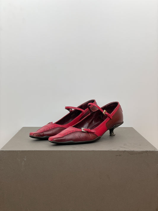 Prada 2000s Mary-Jane Buckle Brogue Kitten Heels