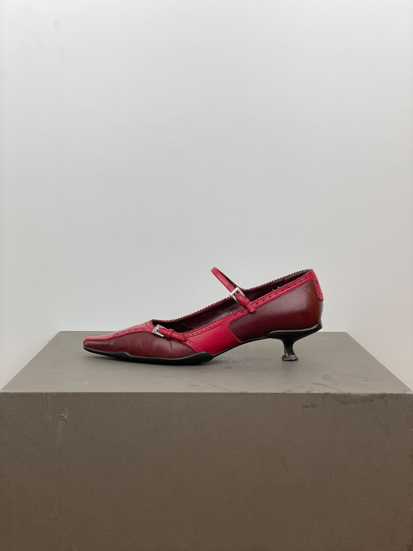 Prada 2000s Mary-Jane Buckle Brogue Kitten Heels