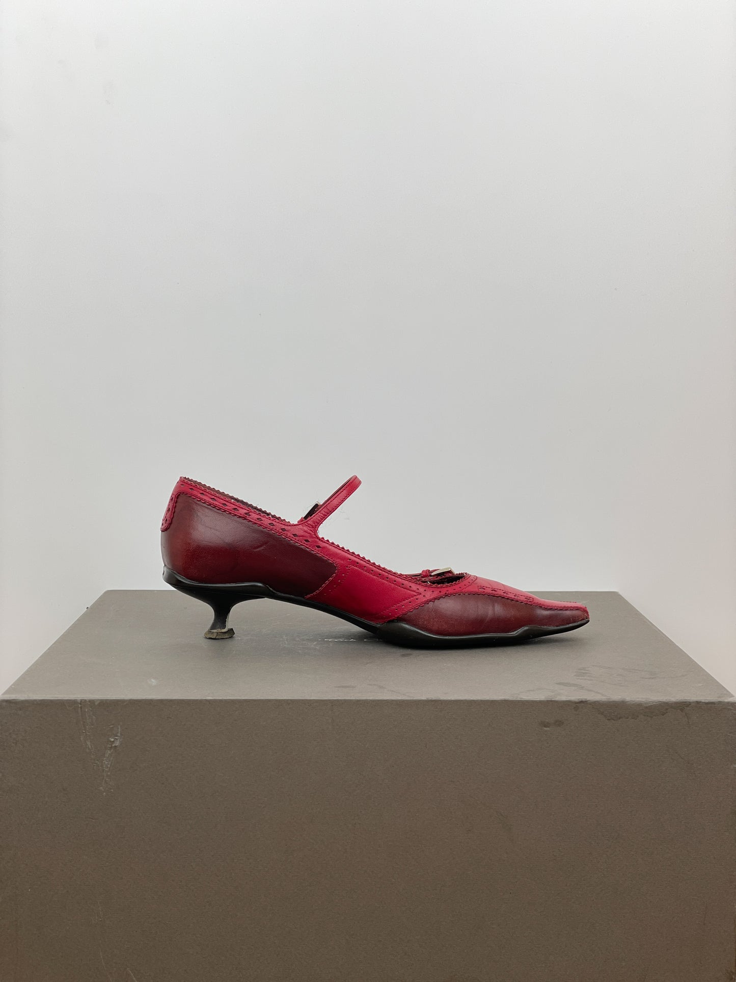 Prada 2000s Mary-Jane Buckle Brogue Kitten Heels