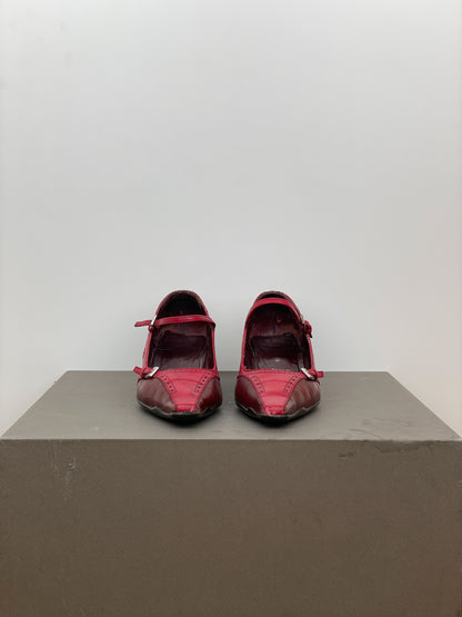 Prada 2000s Mary-Jane Buckle Brogue Kitten Heels