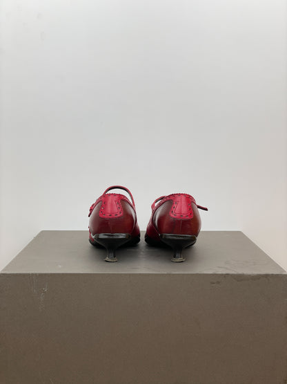 Prada 2000s Mary-Jane Buckle Brogue Kitten Heels