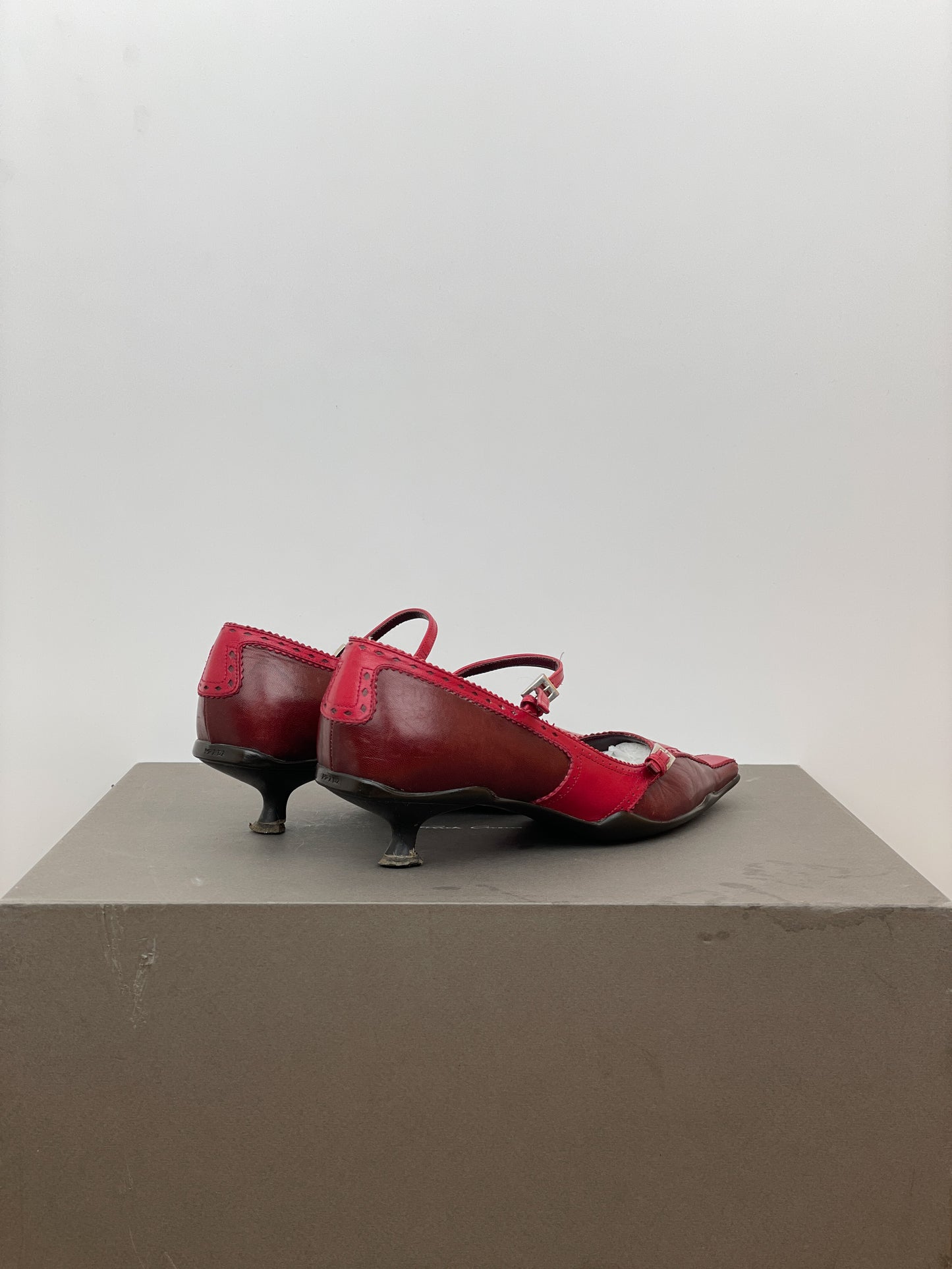 Prada 2000s Mary-Jane Buckle Brogue Kitten Heels