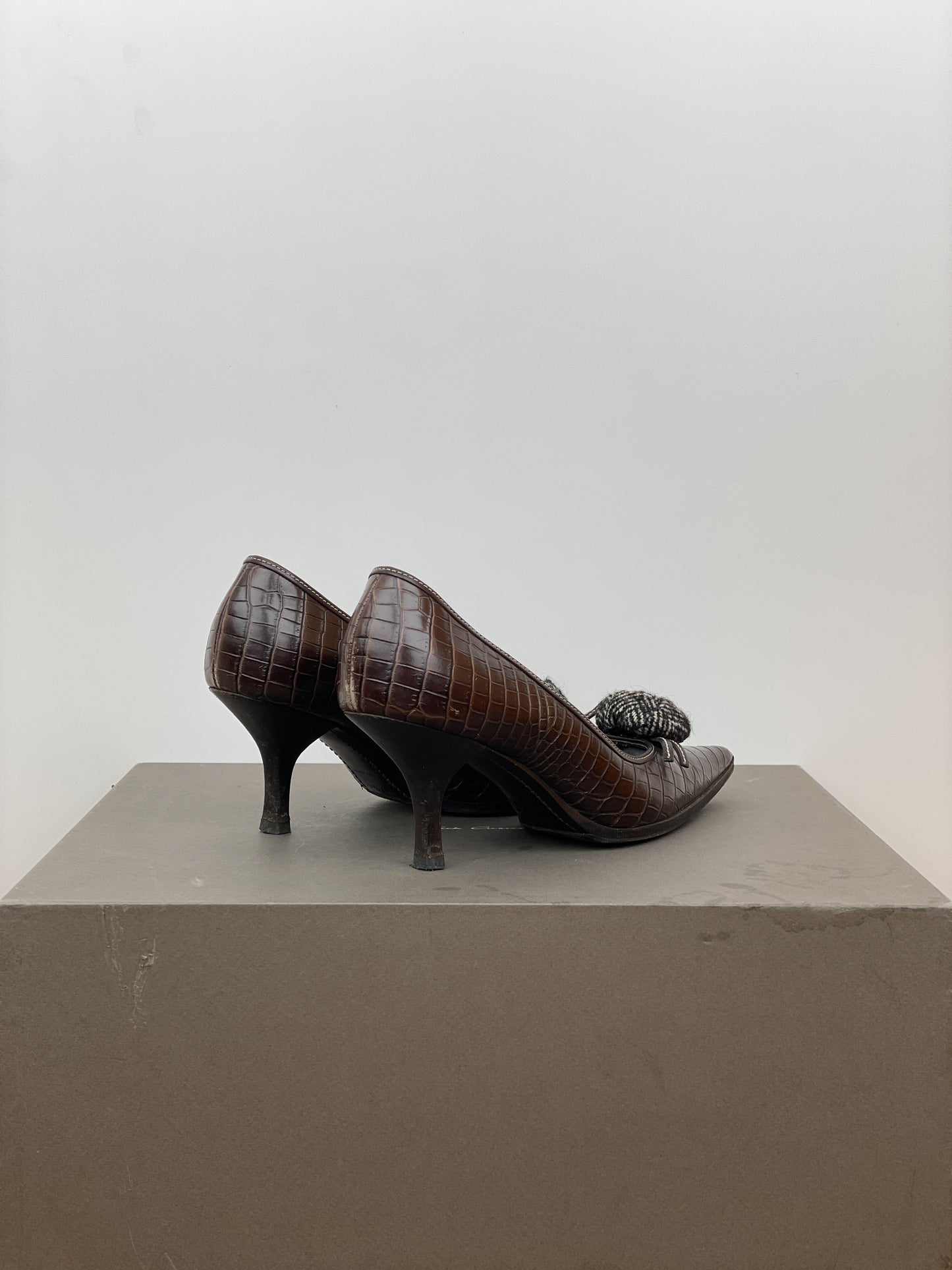 Prada 2000s Pointed-Toe Crocodile Print Kitten Heels