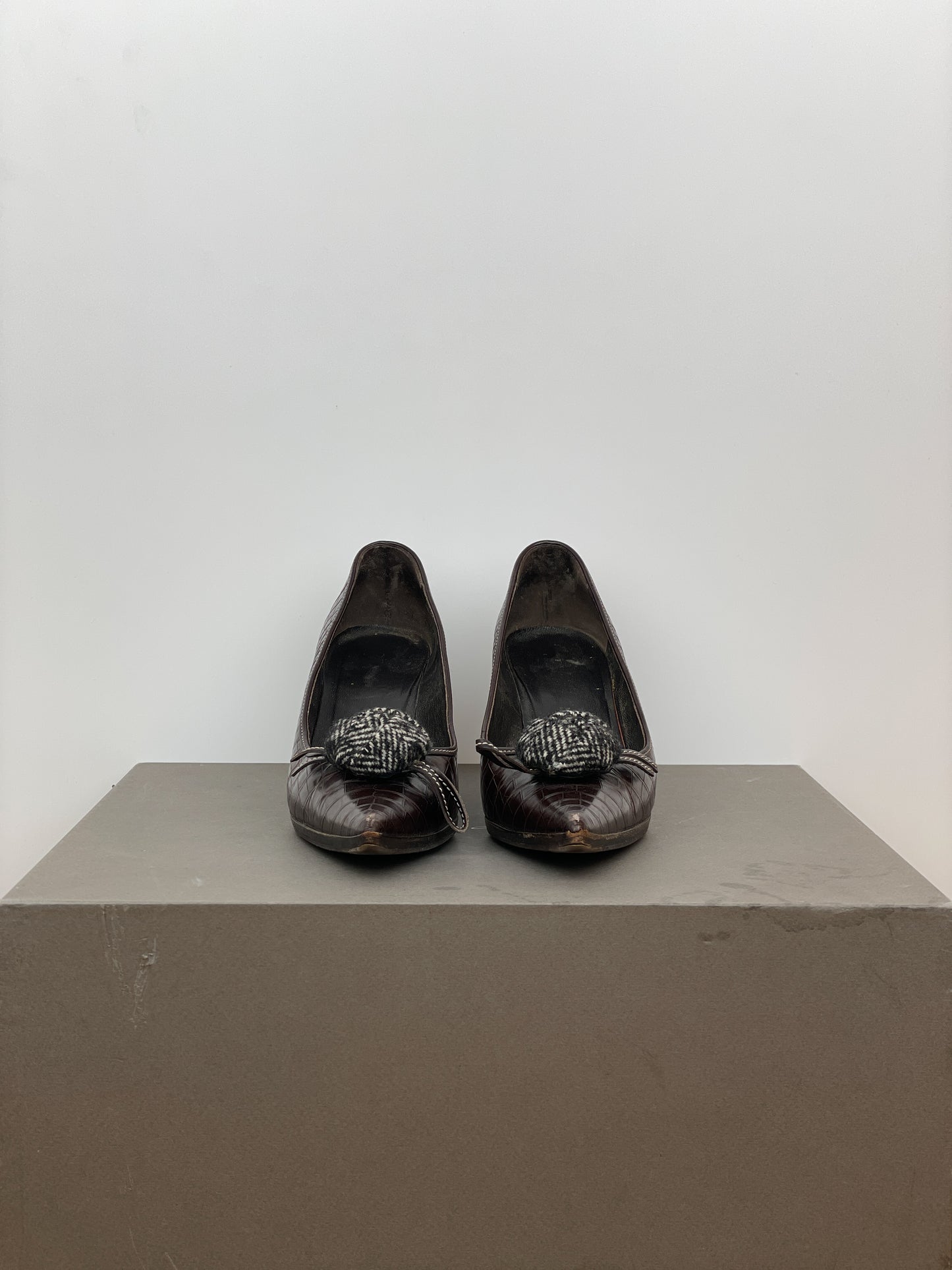 Prada 2000s Pointed-Toe Crocodile Print Kitten Heels
