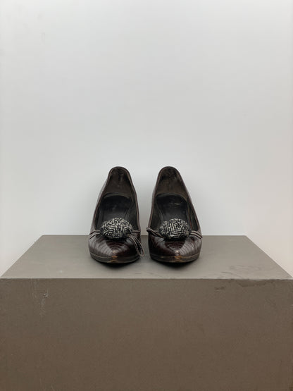 Prada 2000s Pointed-Toe Crocodile Print Kitten Heels
