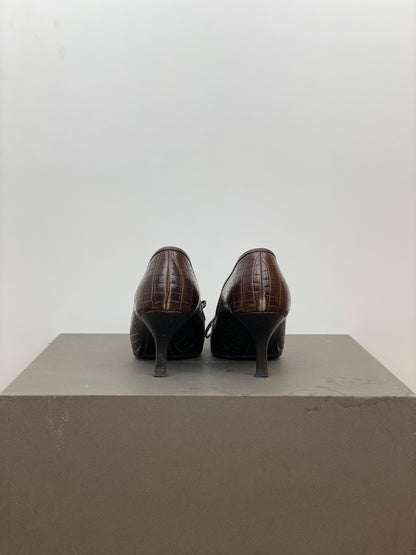 Prada 2000s Pointed-Toe Crocodile Print Kitten Heels