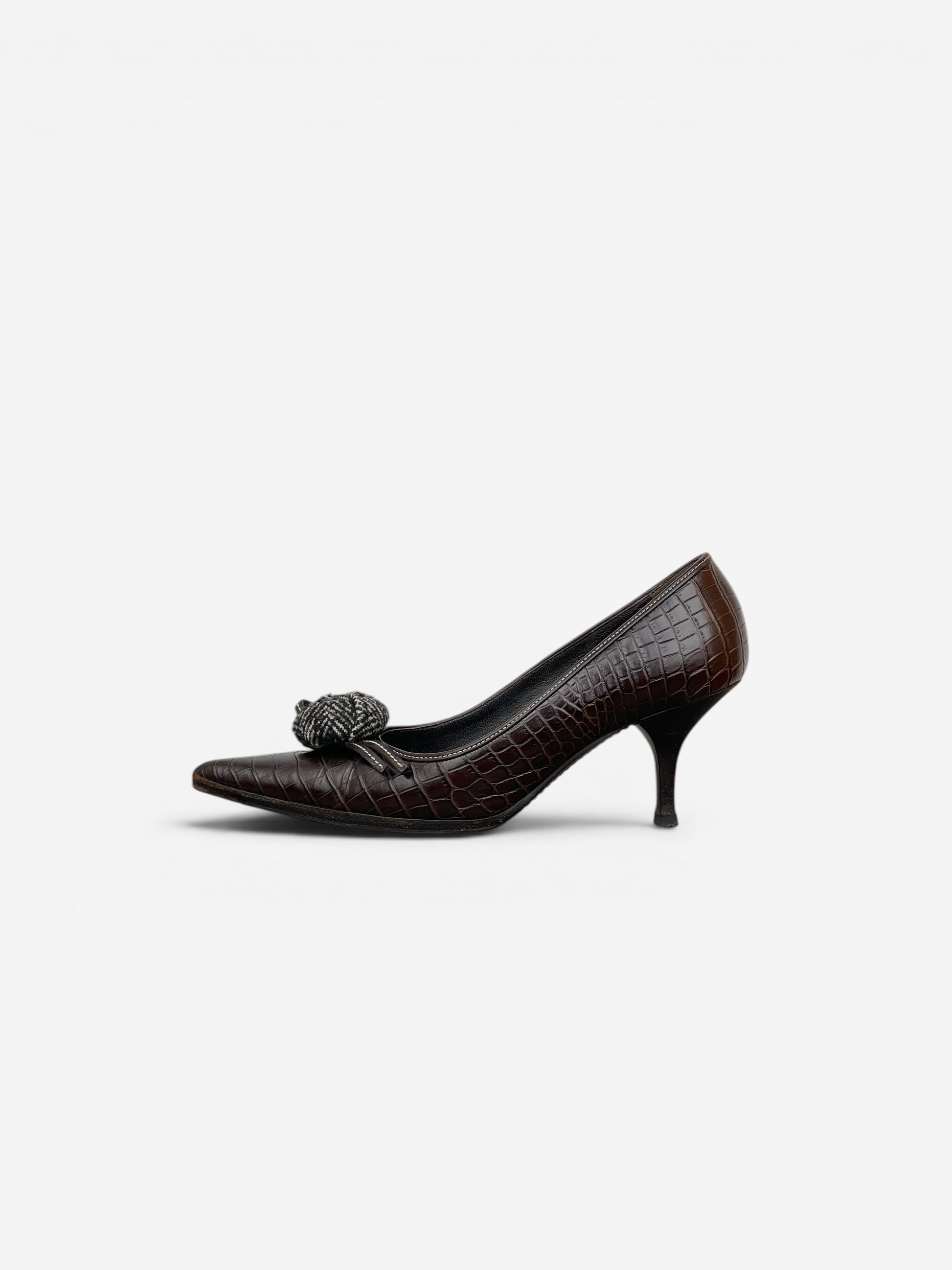 Prada 2000s Pointed-Toe Crocodile Print Kitten Heels – photo 3