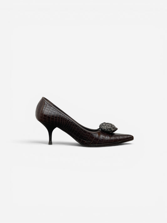 Prada 2000s Pointed-Toe Crocodile Print Kitten Heels – photo 4