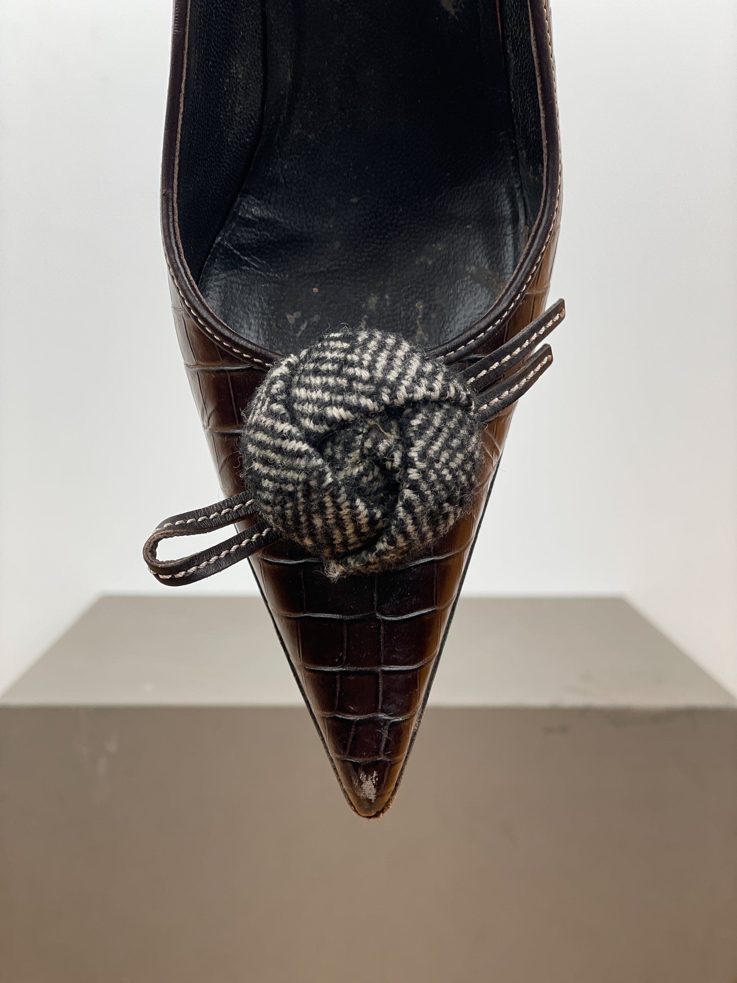 Prada 2000s Pointed-Toe Crocodile Print Kitten Heels
