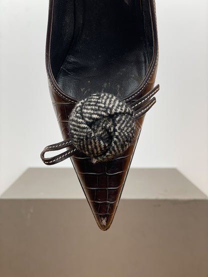 Prada 2000s Pointed-Toe Crocodile Print Kitten Heels