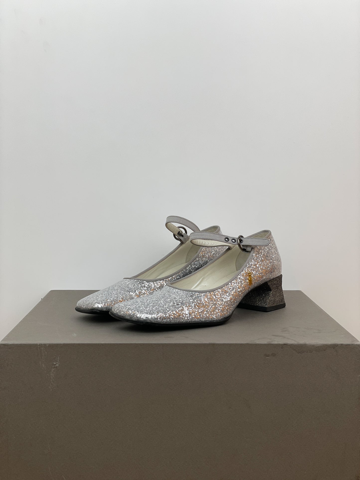Miu Miu AW98 Square-Toe Mary-Jane Sculptural Glitter Pumps
