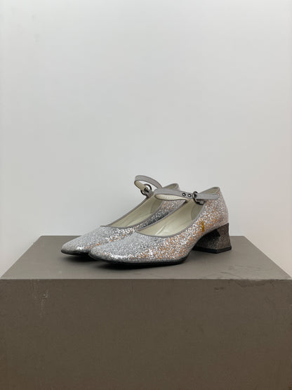 Miu Miu AW98 Square-Toe Mary-Jane Sculptural Glitter Pumps