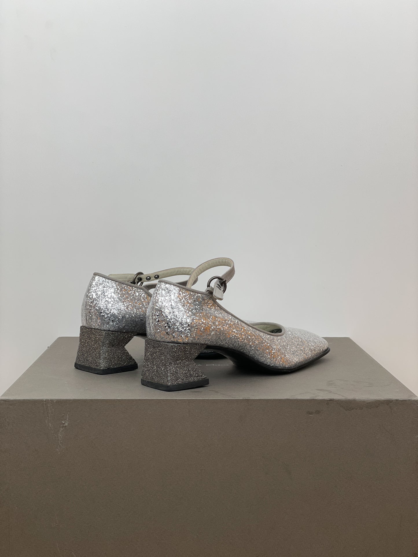 Miu Miu AW98 Square-Toe Mary-Jane Sculptural Glitter Pumps