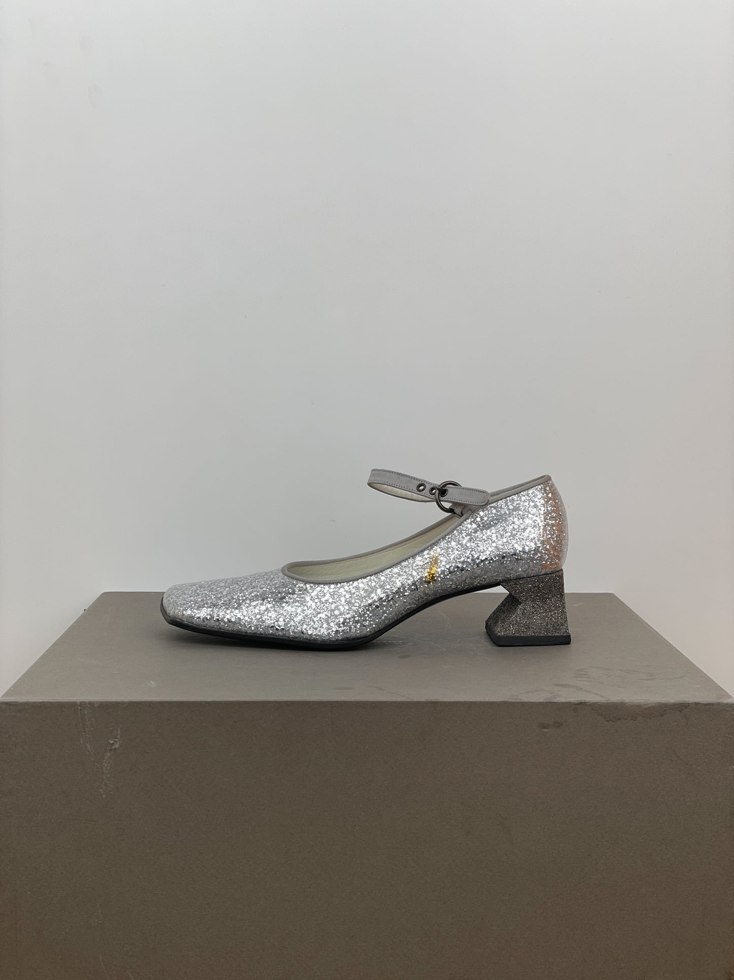 Miu Miu AW98 Square-Toe Mary-Jane Sculptural Glitter Pumps