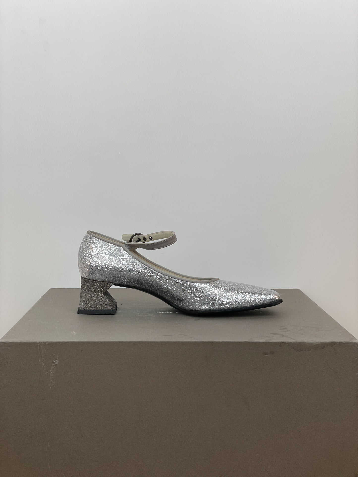 Miu Miu AW98 Square-Toe Mary-Jane Sculptural Glitter Pumps