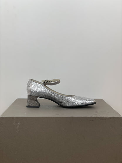 Miu Miu AW98 Square-Toe Mary-Jane Sculptural Glitter Pumps