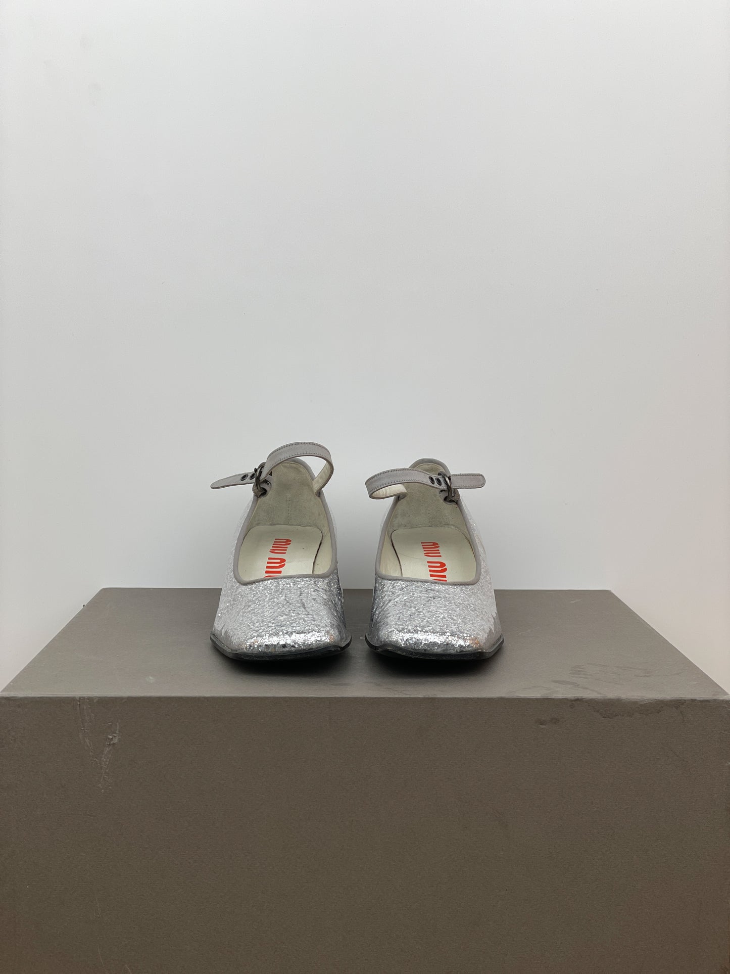 Miu Miu AW98 Square-Toe Mary-Jane Sculptural Glitter Pumps