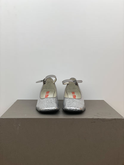 Miu Miu AW98 Square-Toe Mary-Jane Sculptural Glitter Pumps