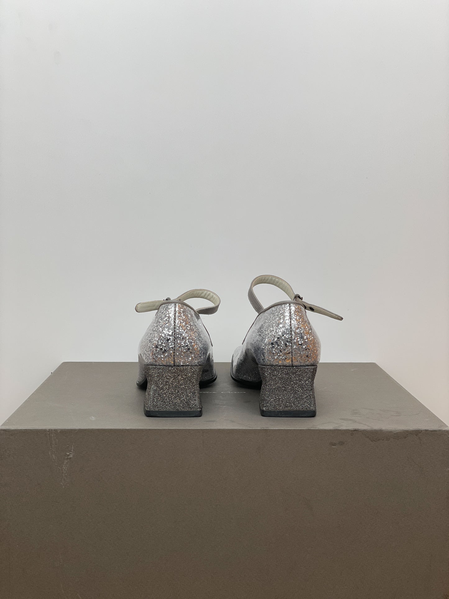 Miu Miu AW98 Square-Toe Mary-Jane Sculptural Glitter Pumps