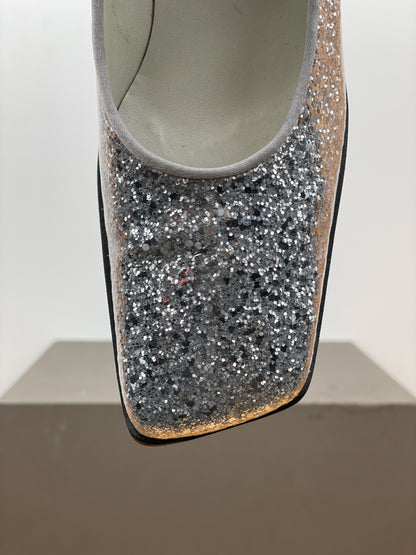 Miu Miu AW98 Square-Toe Mary-Jane Sculptural Glitter Pumps