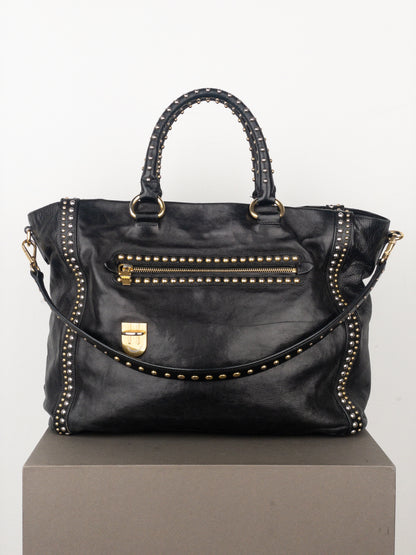 Prada 2000s Studded Leather Shopper Tote Handbag