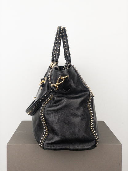 Prada 2000s Studded Leather Shopper Tote Handbag