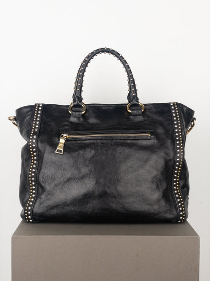 Prada 2000s Studded Leather Shopper Tote Handbag