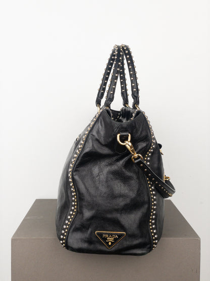 Prada 2000s Studded Leather Shopper Tote Handbag