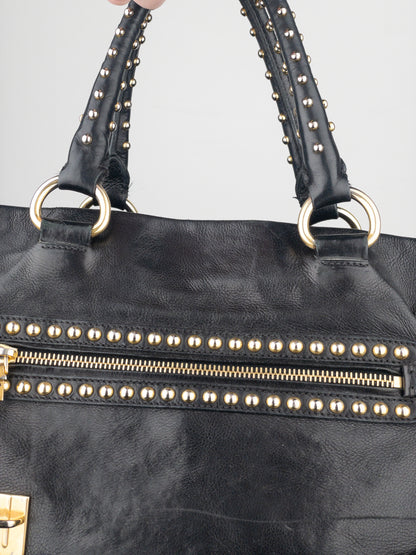 Prada 2000s Studded Leather Shopper Tote Handbag