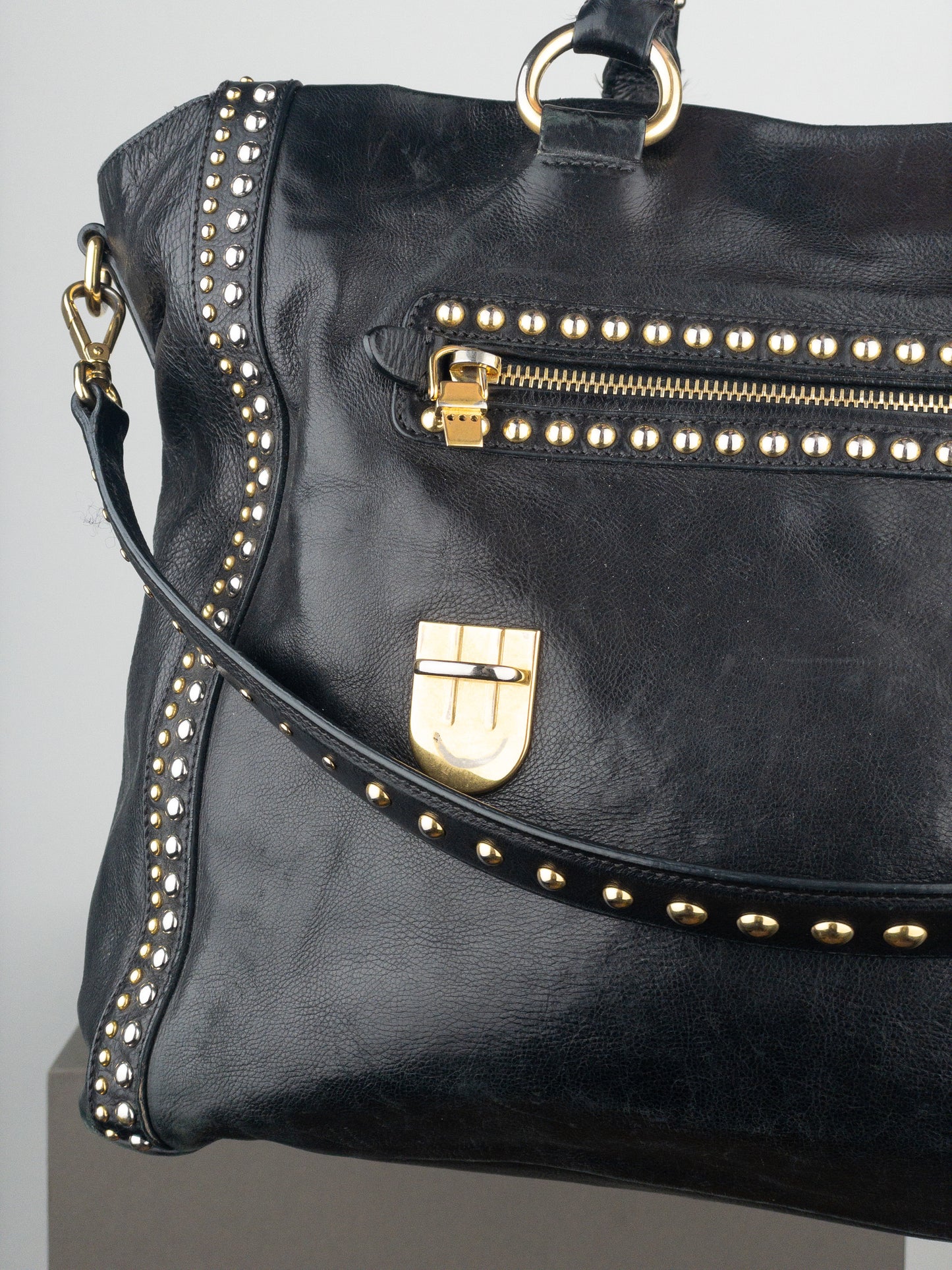 Prada 2000s Studded Leather Shopper Tote Handbag