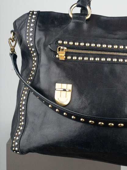 Prada 2000s Studded Leather Shopper Tote Handbag