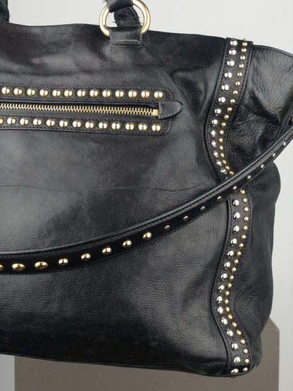 Prada 2000s Studded Leather Shopper Tote Handbag