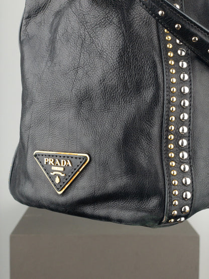Prada 2000s Studded Leather Shopper Tote Handbag