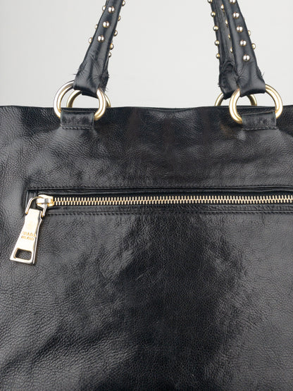 Prada 2000s Studded Leather Shopper Tote Handbag