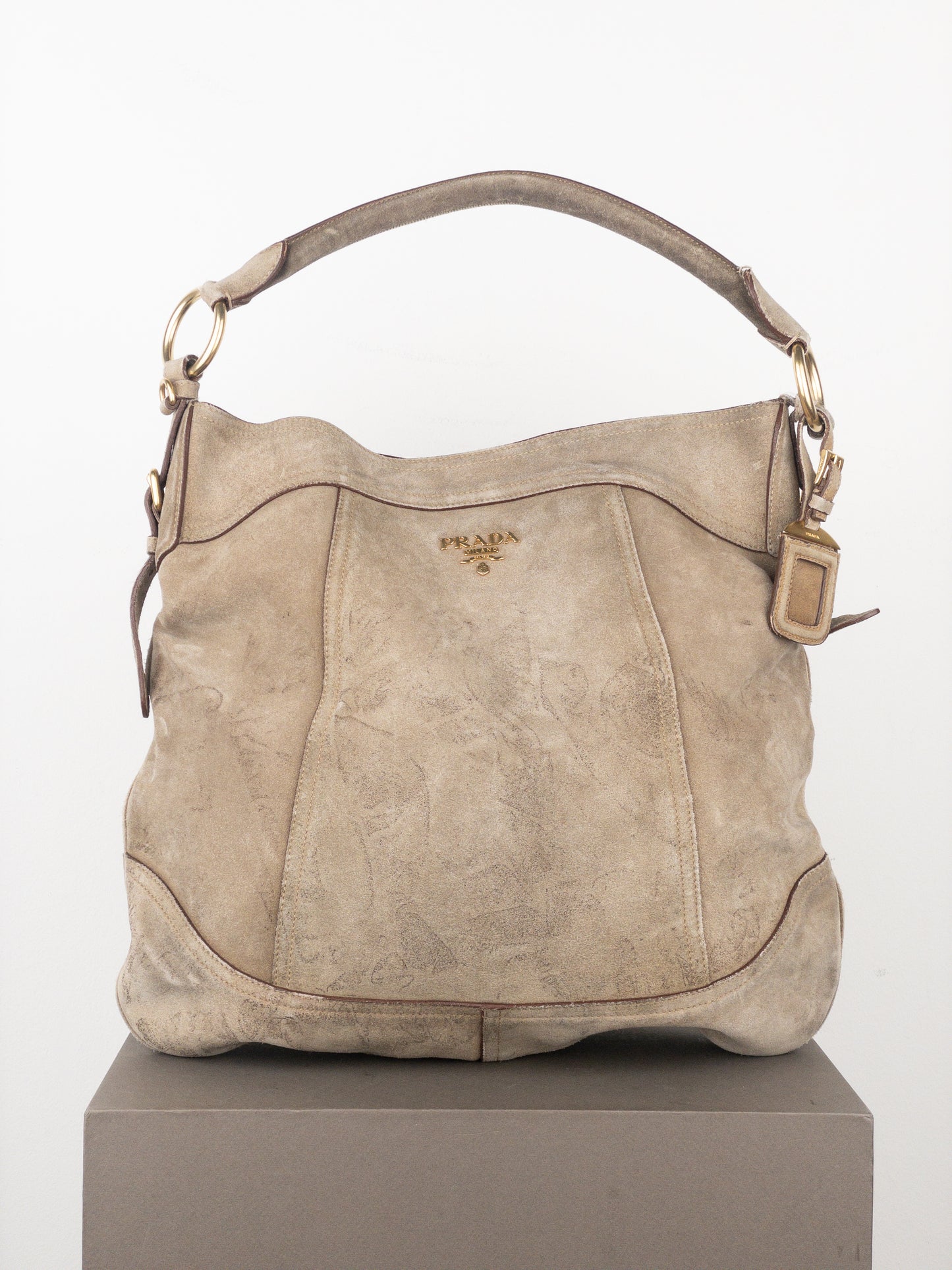 Prada 2000s Scamosciato Suede Hobo Shoulder Bag