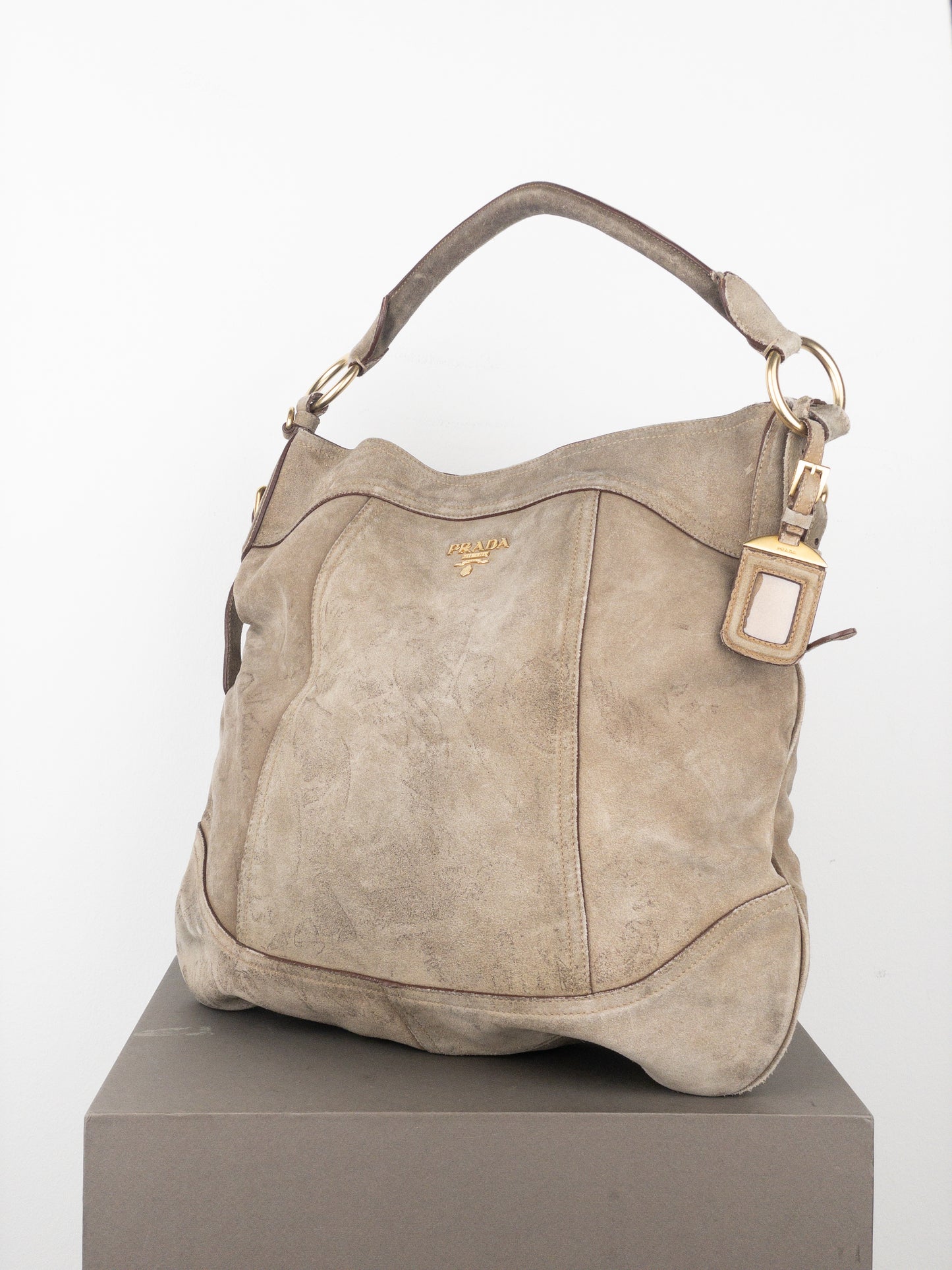 Prada 2000s Scamosciato Suede Hobo Shoulder Bag
