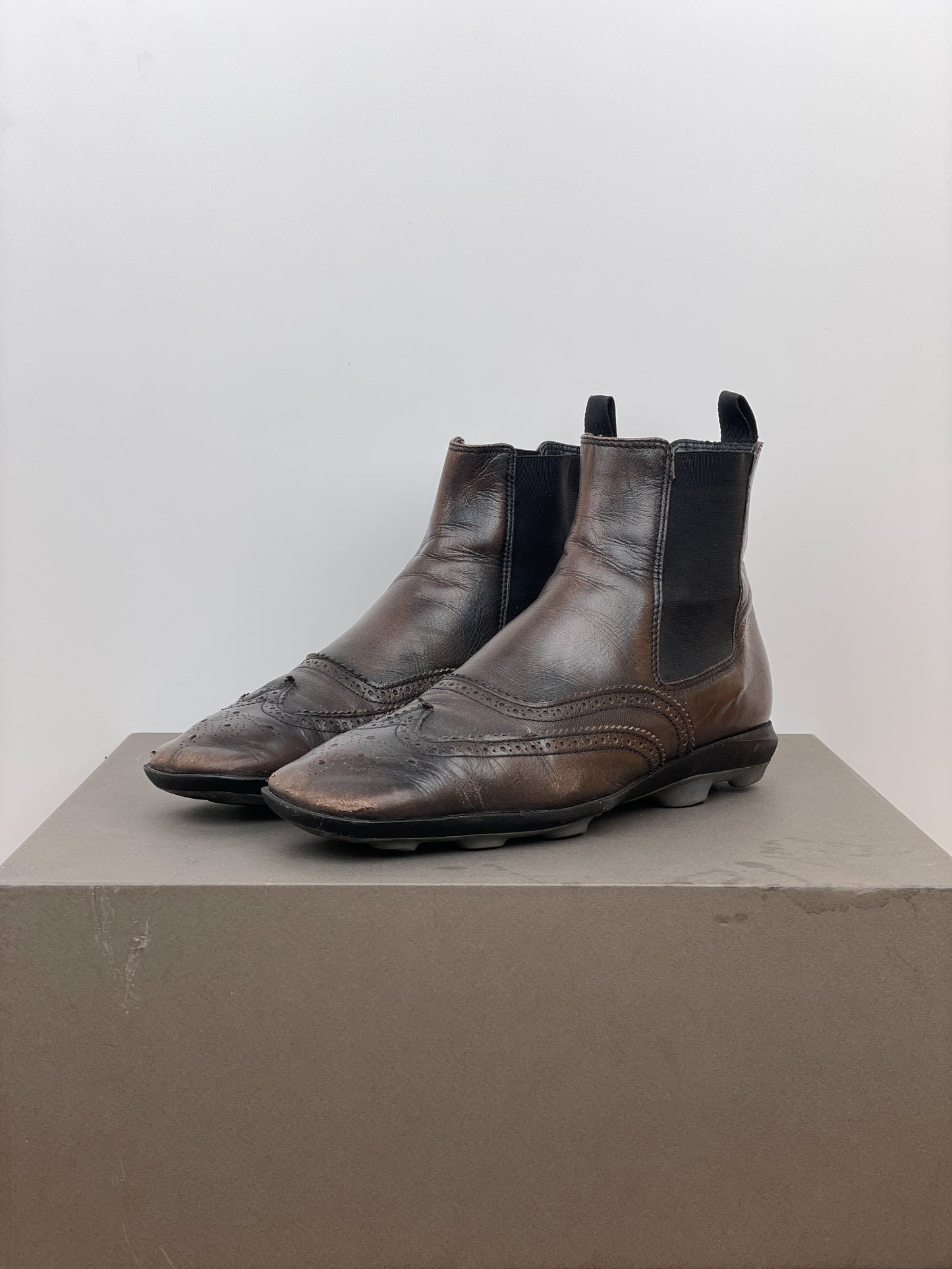 Miu Miu SS99 Square-Toe Spike-Sole Brogue Chelsea Boots