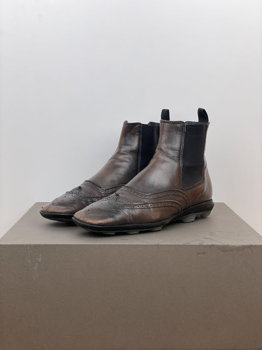 Miu Miu SS99 Square-Toe Spike-Sole Brogue Chelsea Boots