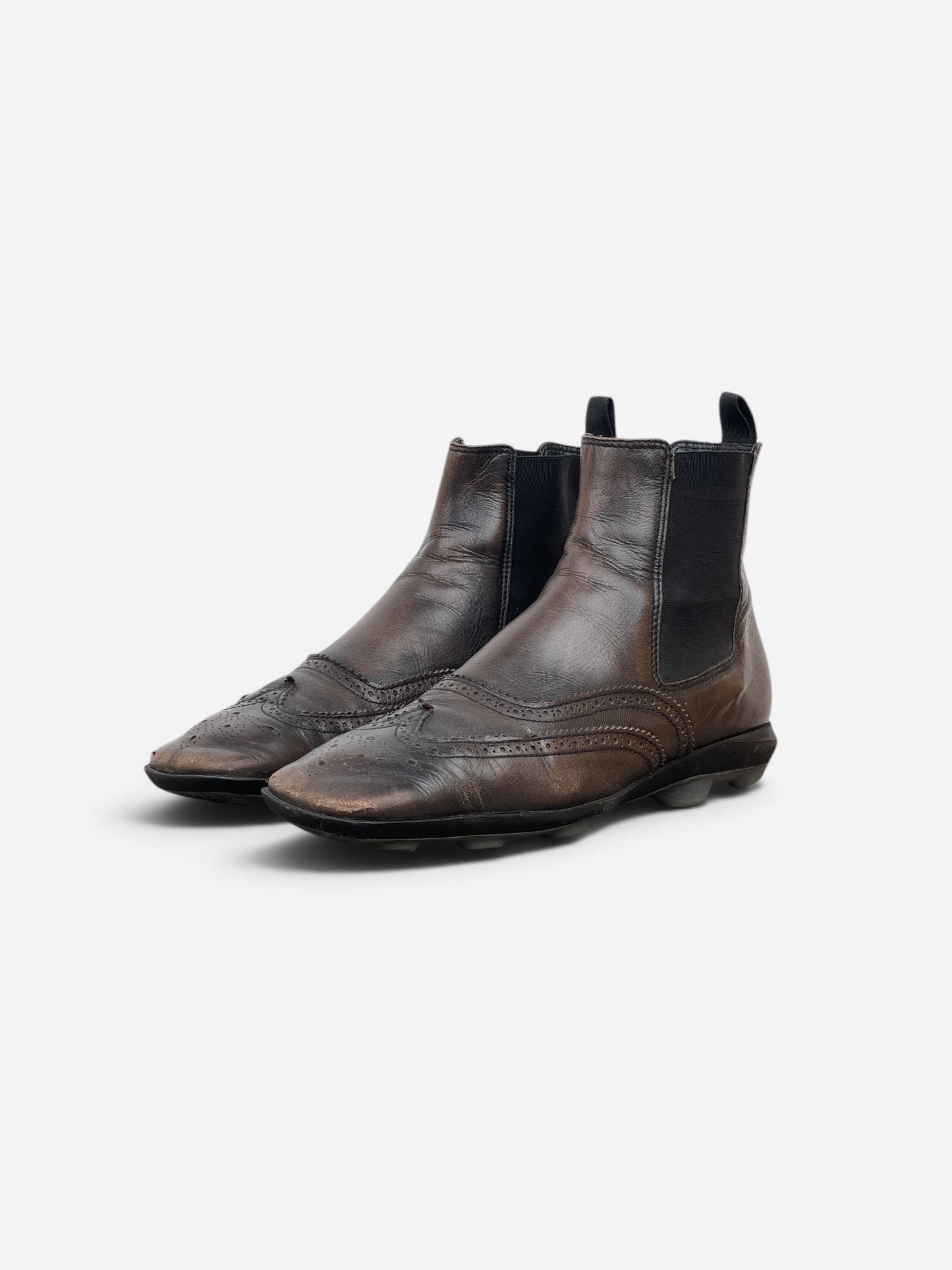 Miu Miu SS99 Square-Toe Spike-Sole Brogue Chelsea Boots