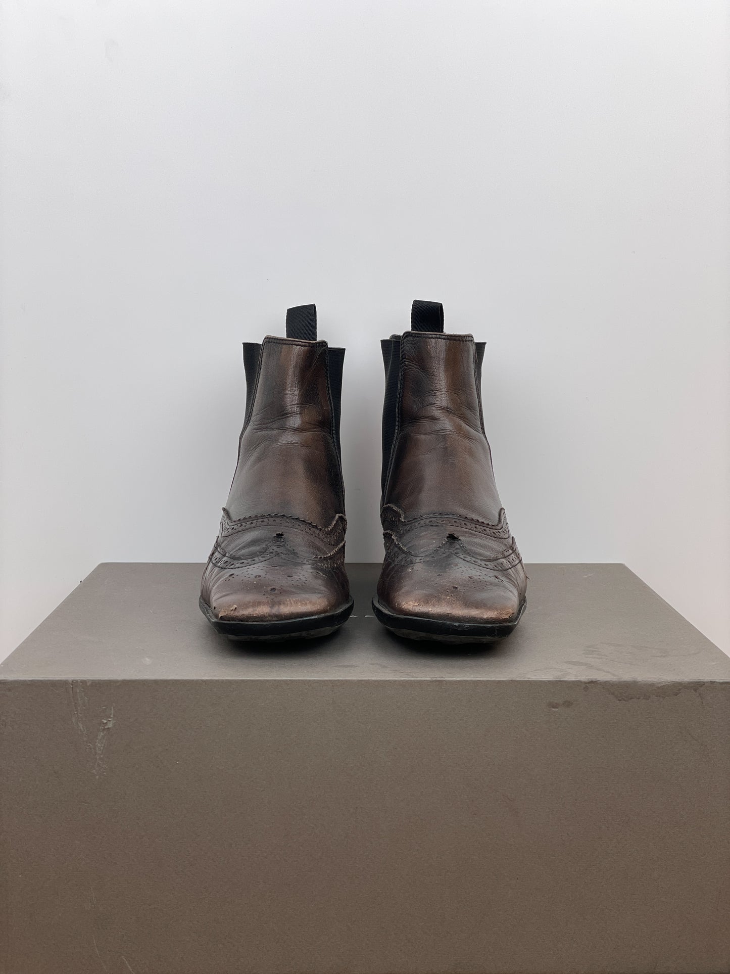 Miu Miu SS99 Square-Toe Spike-Sole Brogue Chelsea Boots
